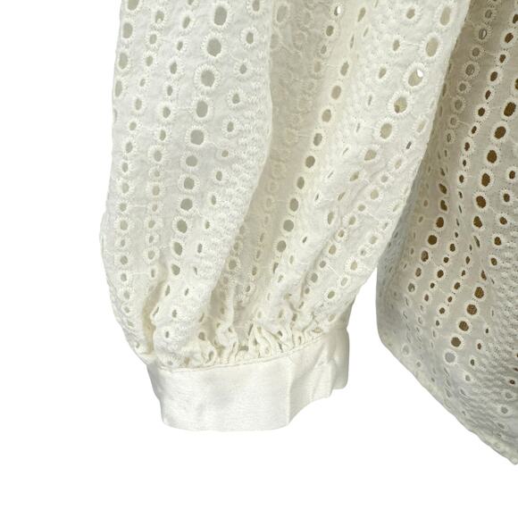 Banana Republic White Eyelet Mock-Neck Peasant Blouse 3/4 Sleeves Size Small - Picture 5 of 7